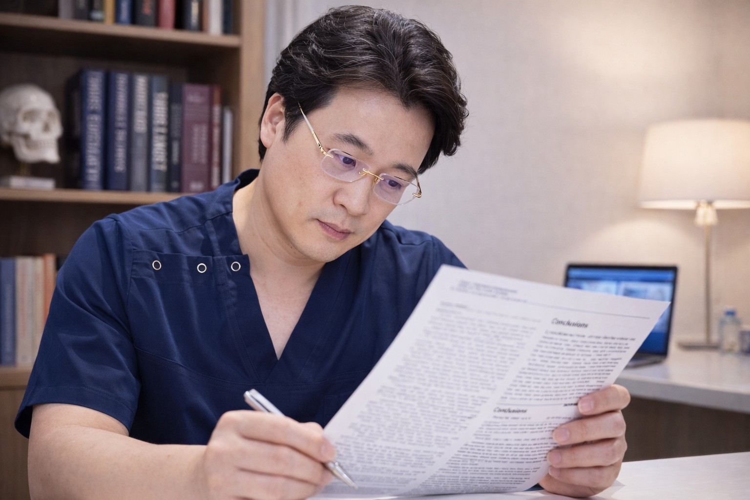 류다루 원장이 의학 문헌을 검토